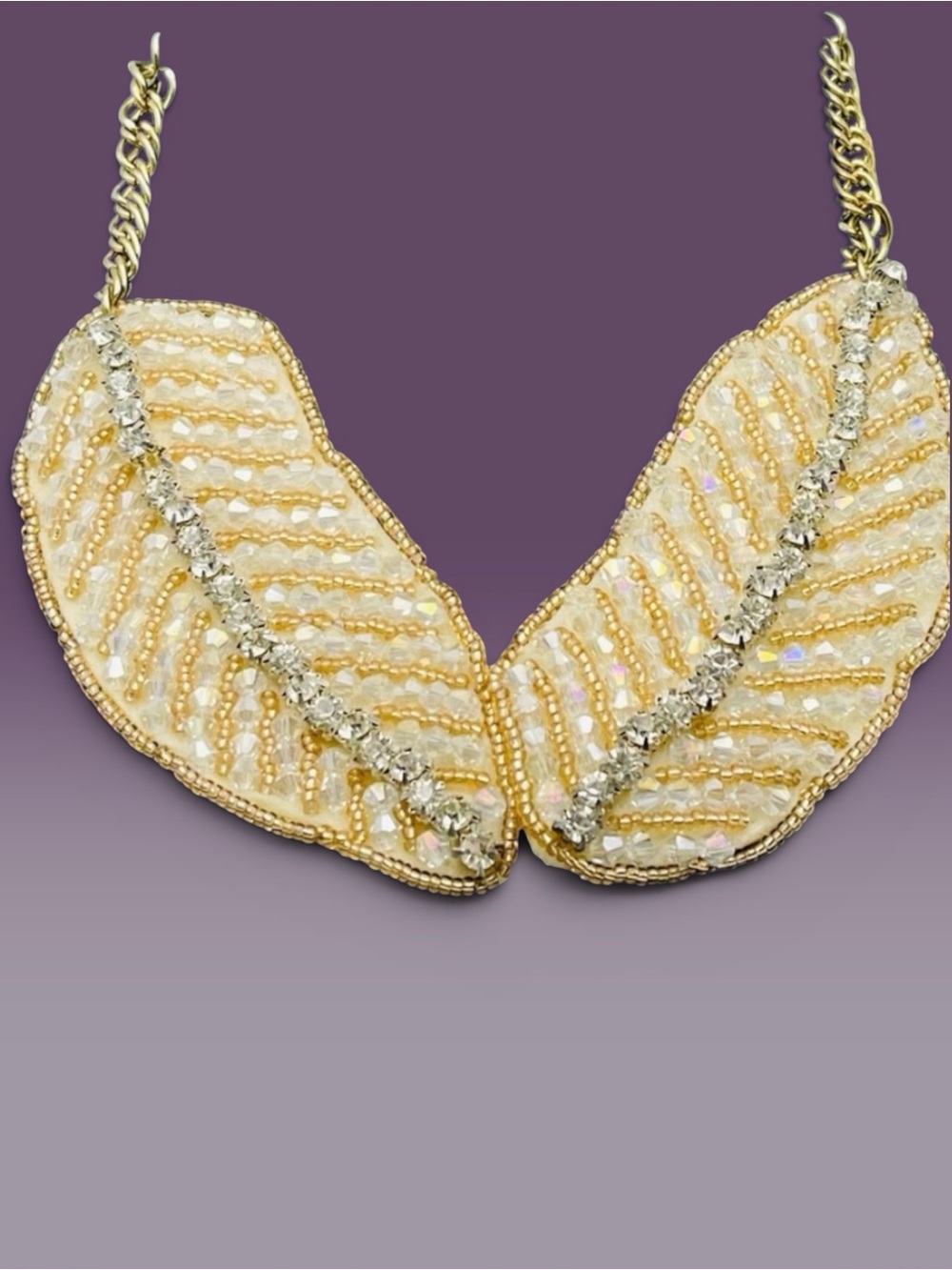Charles Klein Sequin Rhinestone Bead Leaf or Feather Collar Statement Necklace